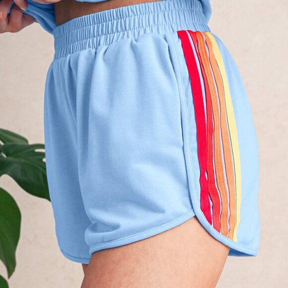 Blue Colorful Striped Retro Dolphin Shorts - Picture 1 of 3